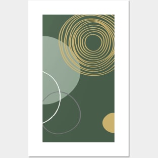 Japandi Circles II, Grey, Green and Yellow Posters and Art